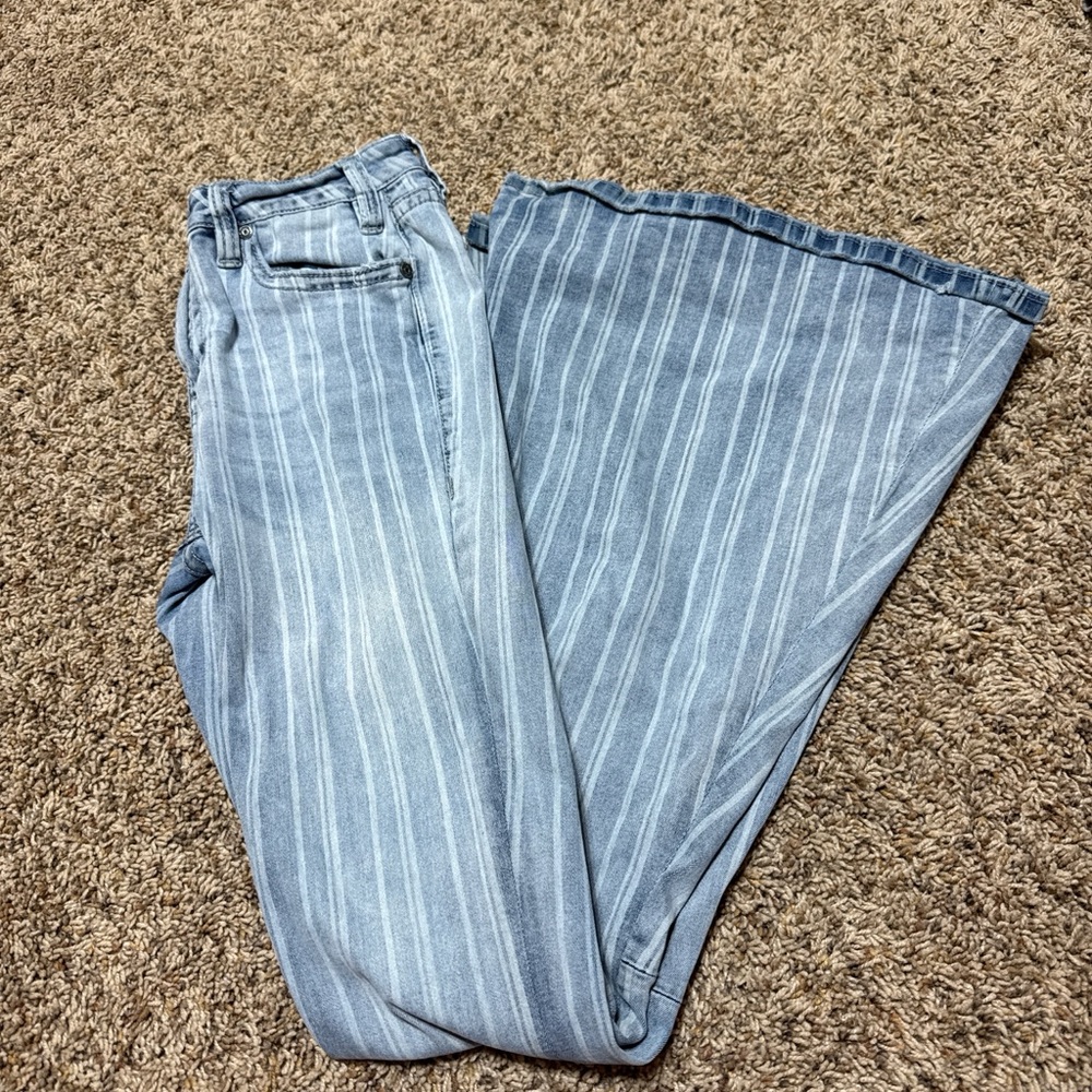 Rock & Roll Cowgirl Light Blue Striped Flare Jeans